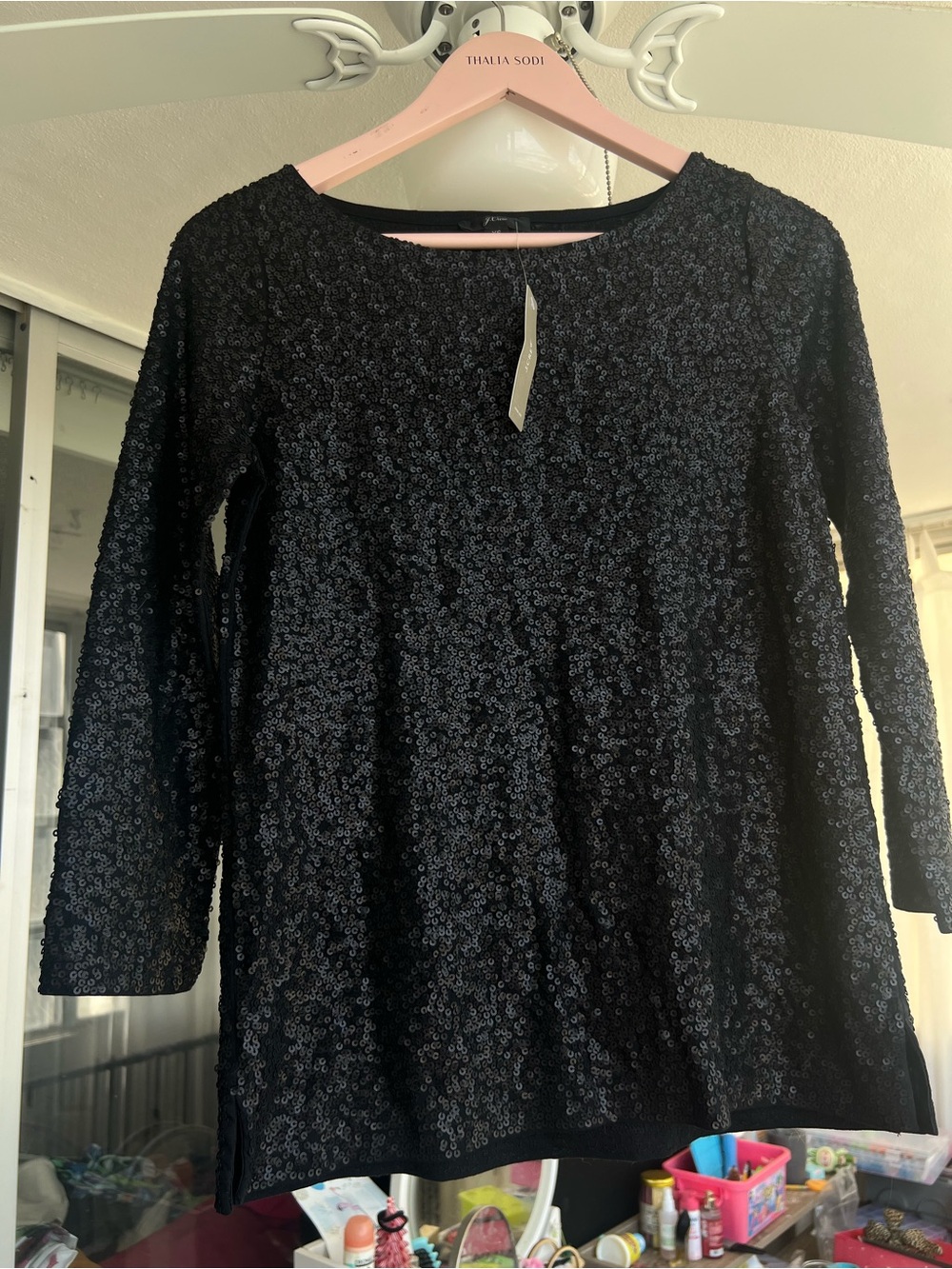 New J. Crew CThalia Sodi Black Sequin Long-Sleeve Too Sz 0-2 XS